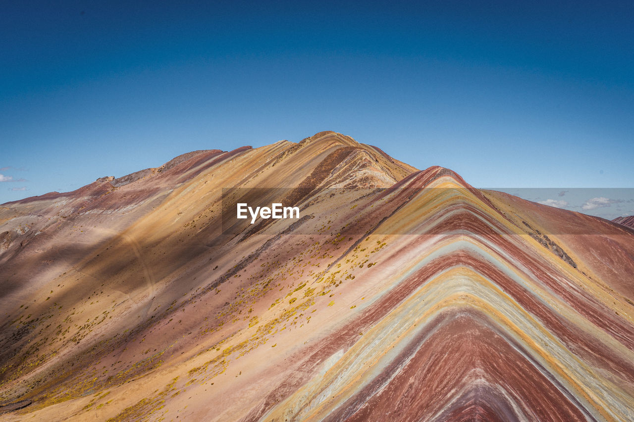 Scenic view of desert against clear blue sky