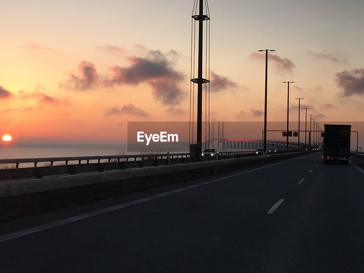 View of Öresund bridge at sunset