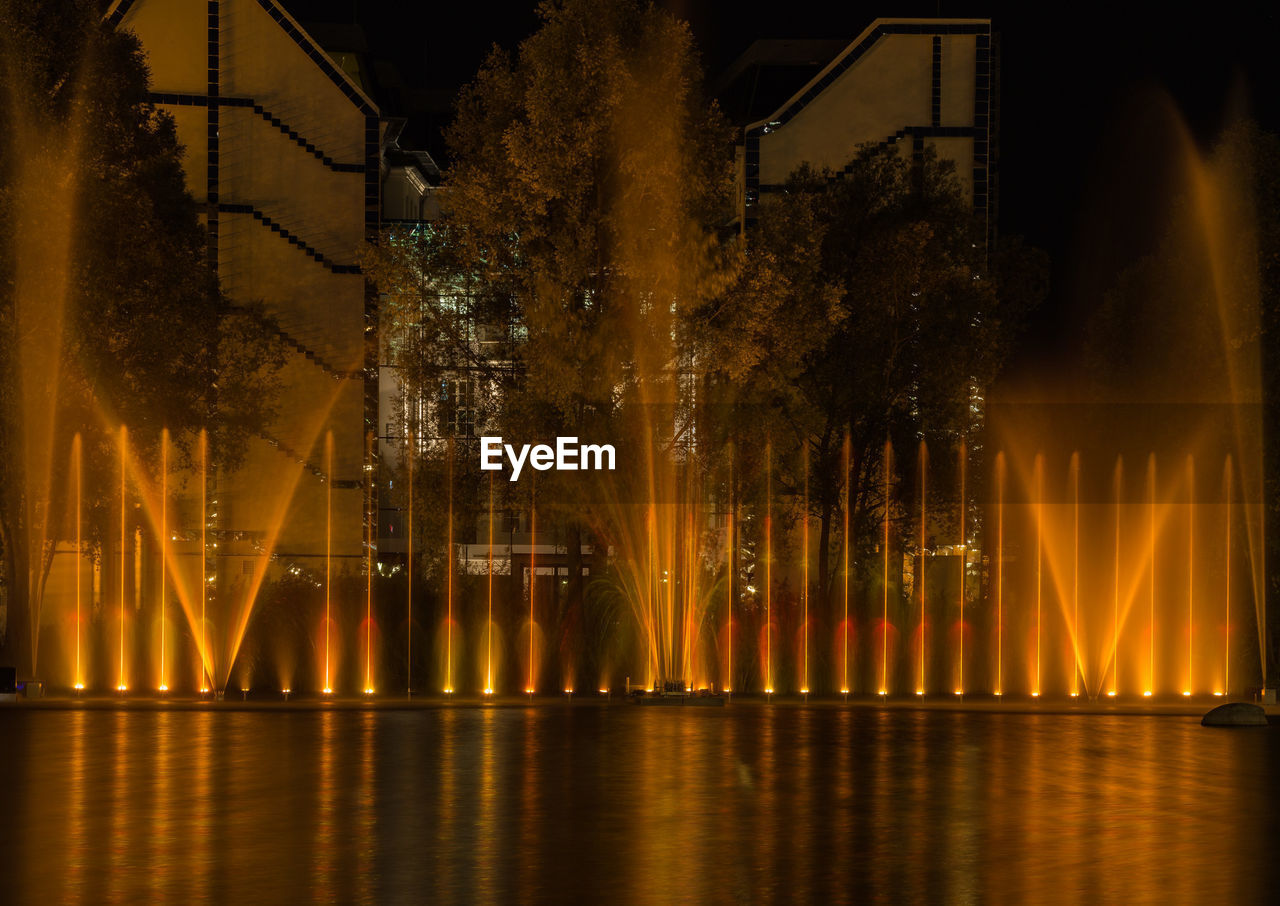 REFLECTION OF TREES IN WATER AT NIGHT