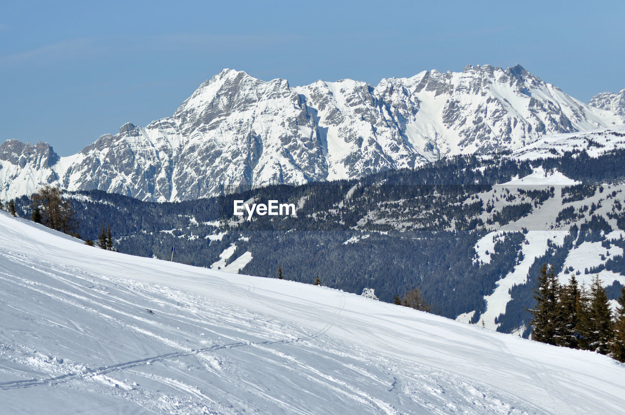 Snowy off-piste slope in the alps