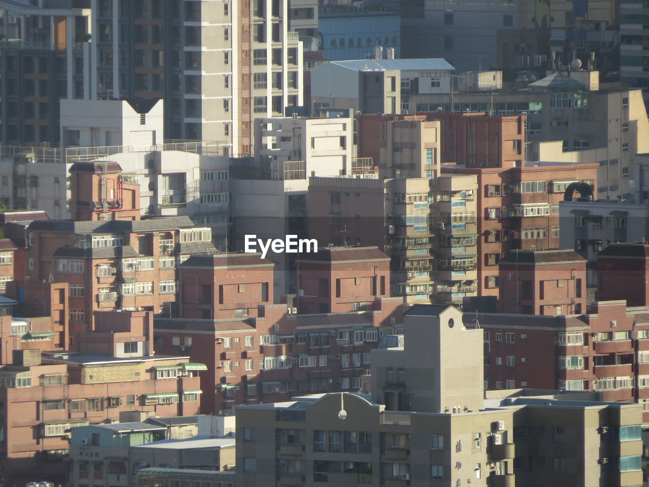 High angle view of buildings in city