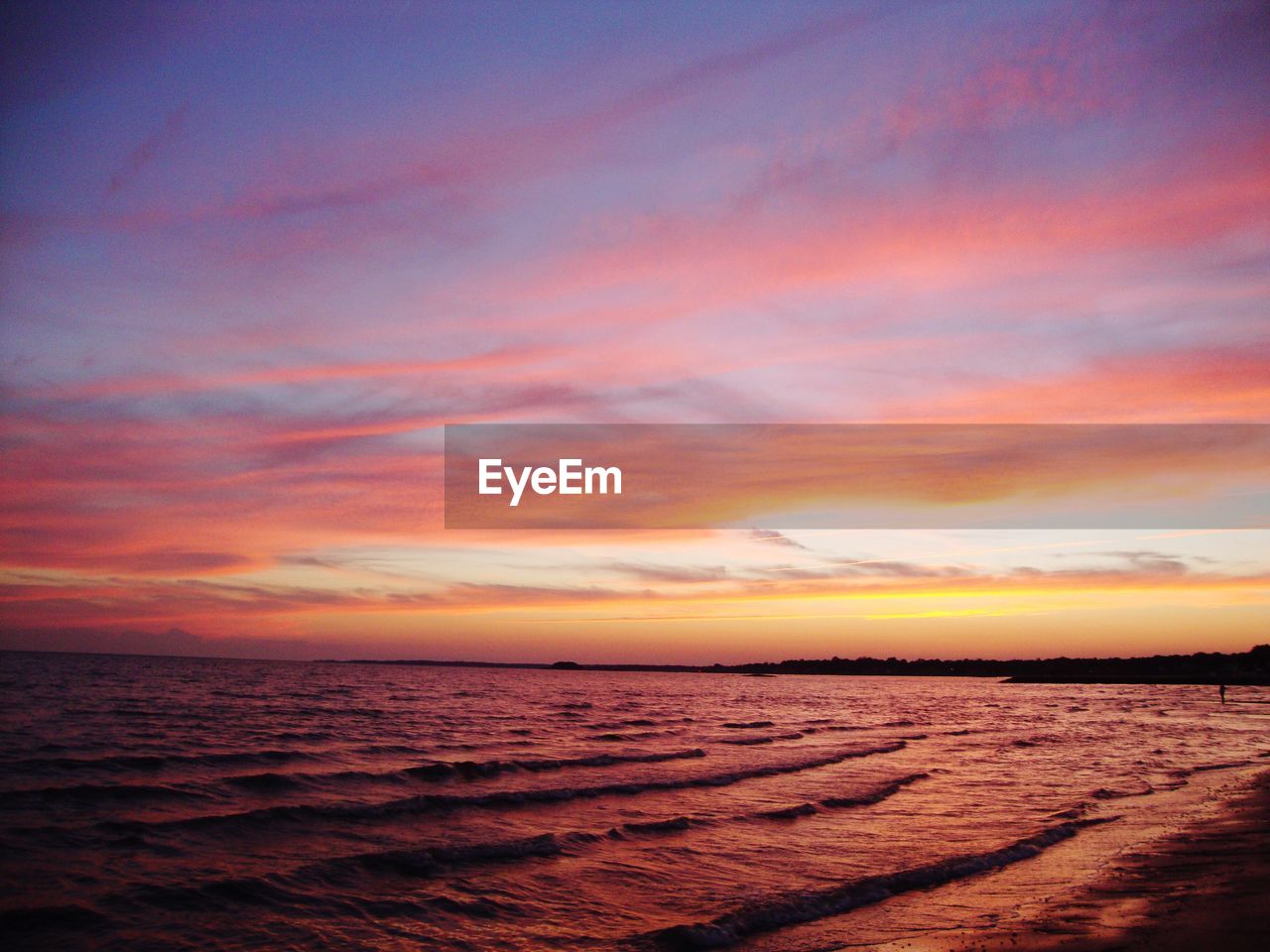 Scenic view of sea against sky at sunset