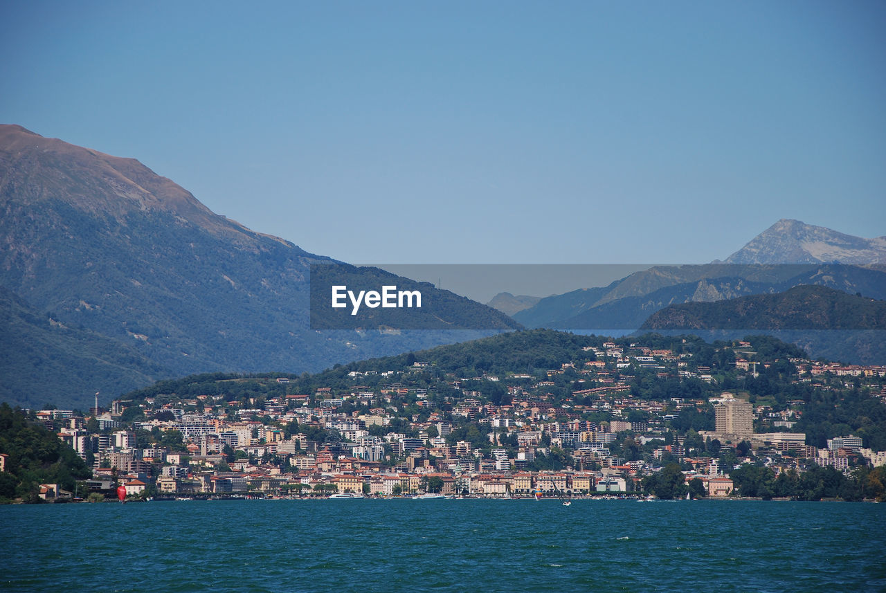 Cityscape of lugano and view of lake ceresio in campione d'italia, como, lombardy, italy.