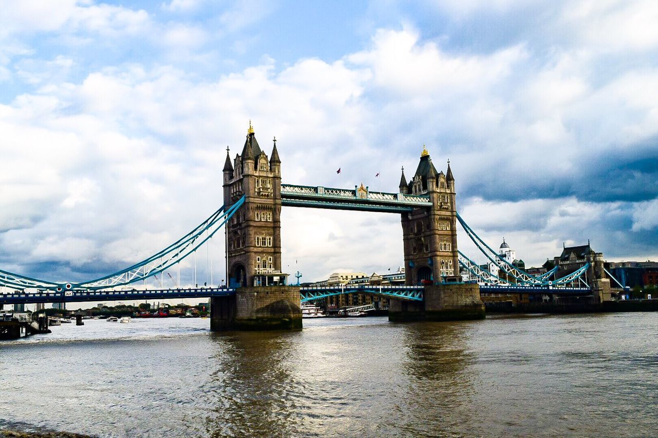 View of suspension bridge over river