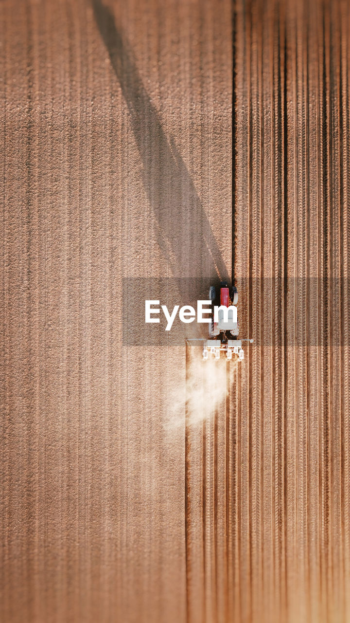 High angle view of people on agricultural landscape