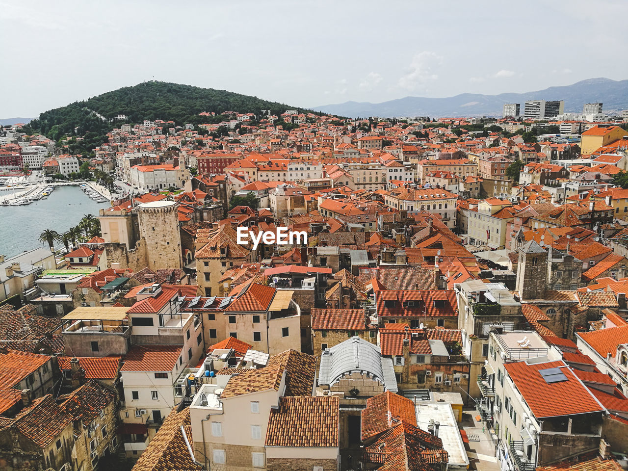 High angle view of townscape against sky