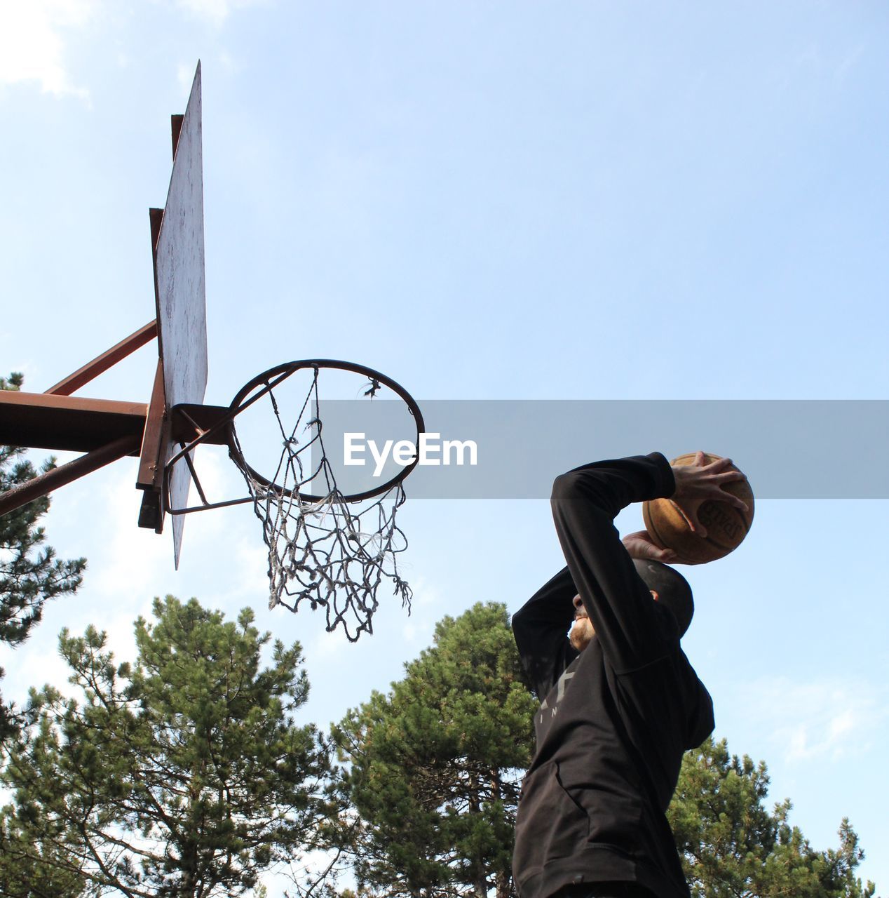 Low angle view of basketball hoop against sky