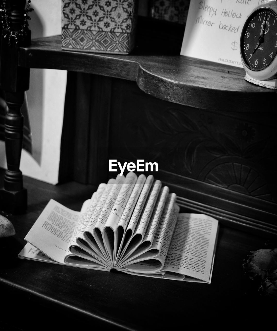High angle view of book on table