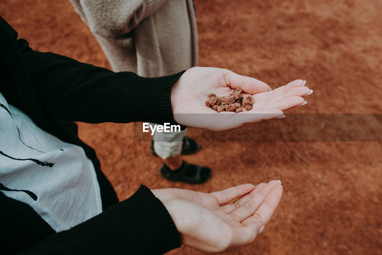 Midsection of person holding dirt