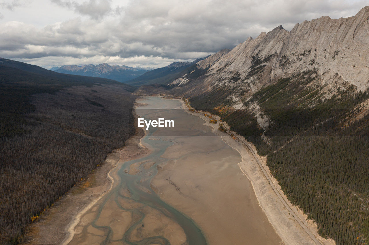Beautiful aerial view of medicine lake in which different streams form in the form of roots.