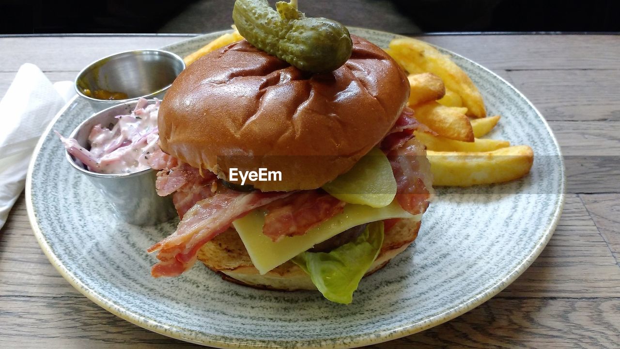 Close-up of burger on plate