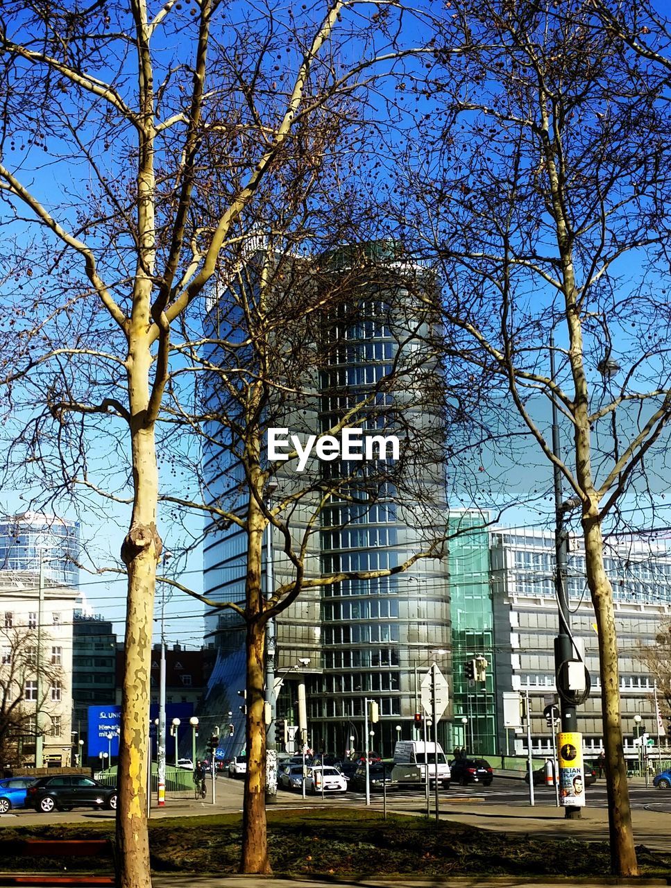 BUILDINGS IN CITY AGAINST BLUE SKY