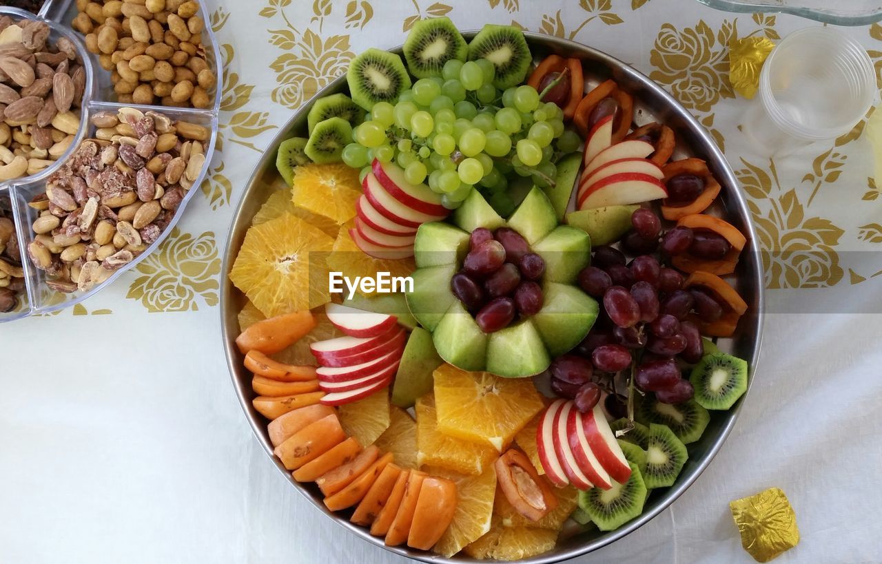 HIGH ANGLE VIEW OF FRUITS ON PLATE