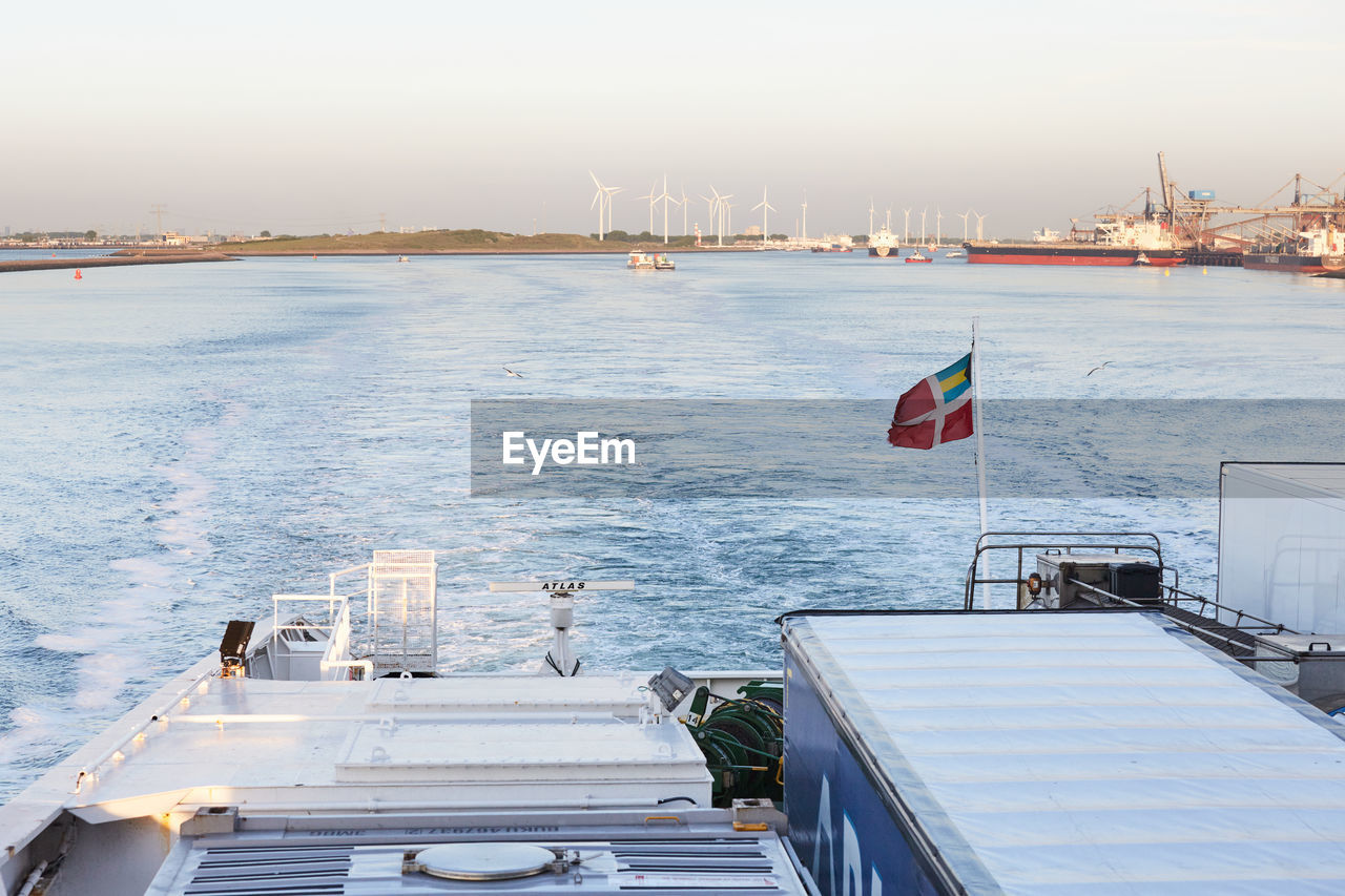 Rear of a ferry ship transporting vehicles and passengers from rotterdam port.