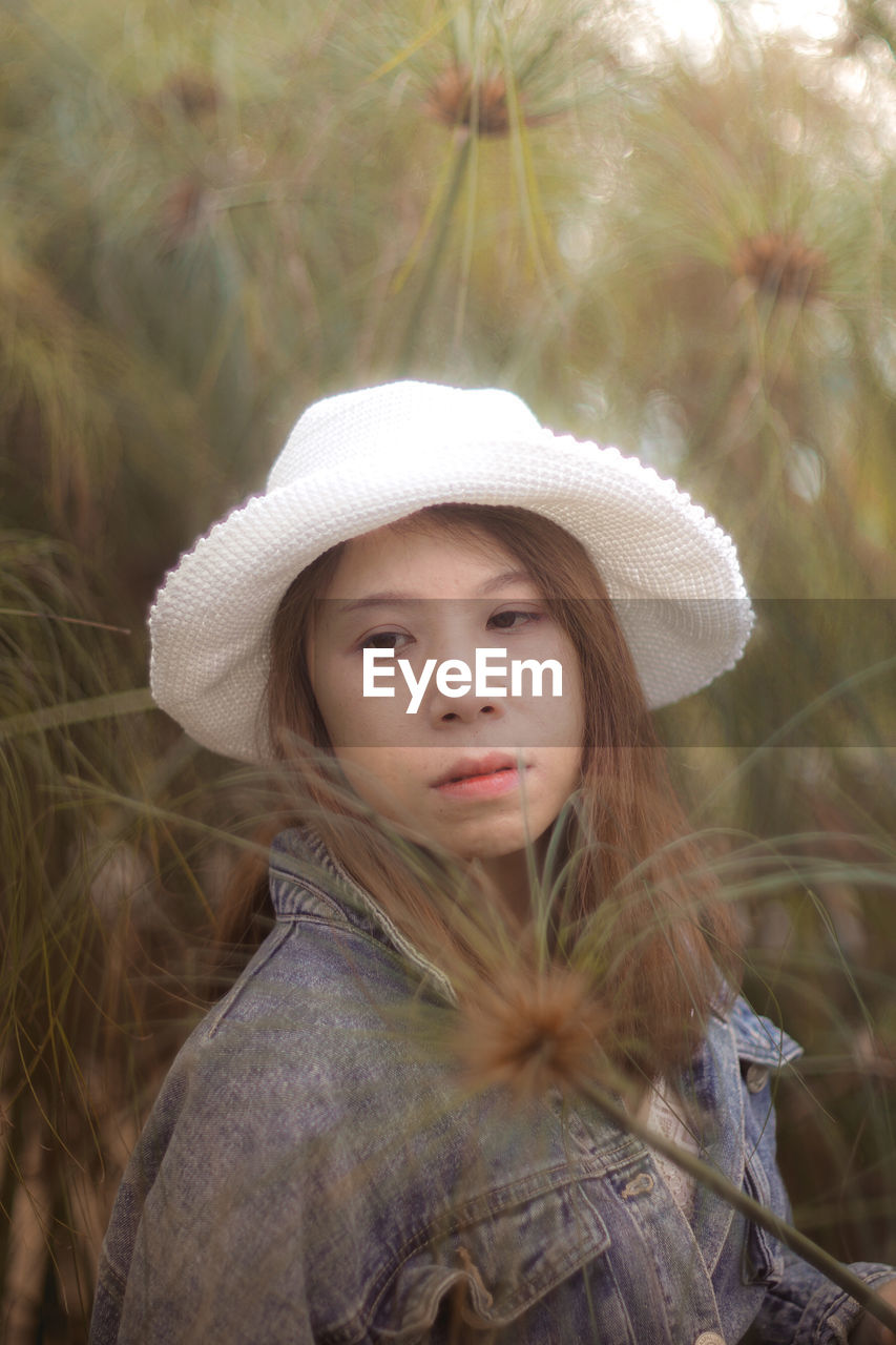 Portrait of girl wearing hat