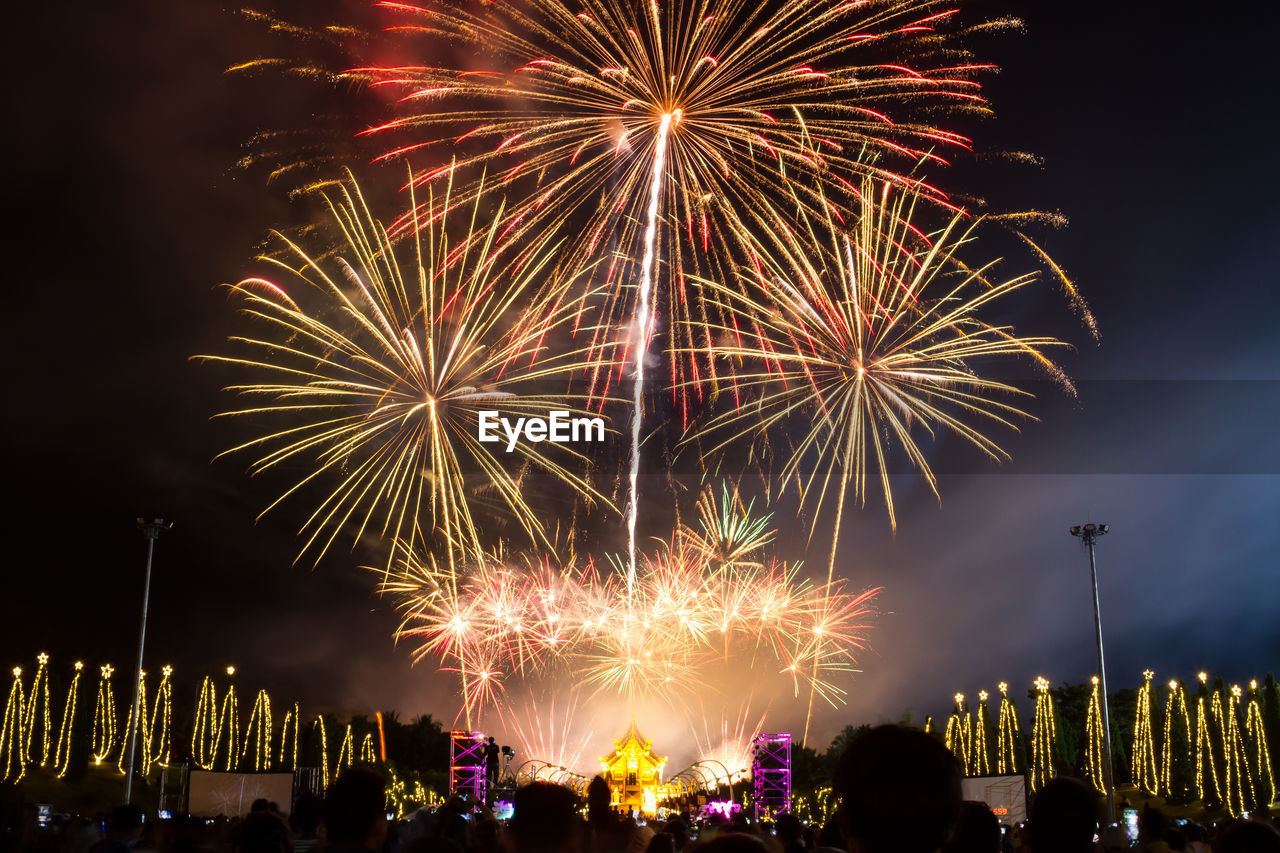 Low angle view of sky illumed with fire crackers