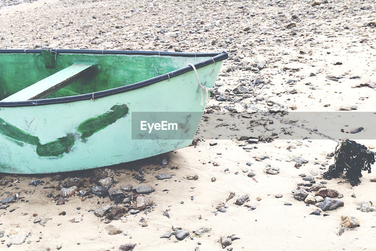 Boat moored on shore