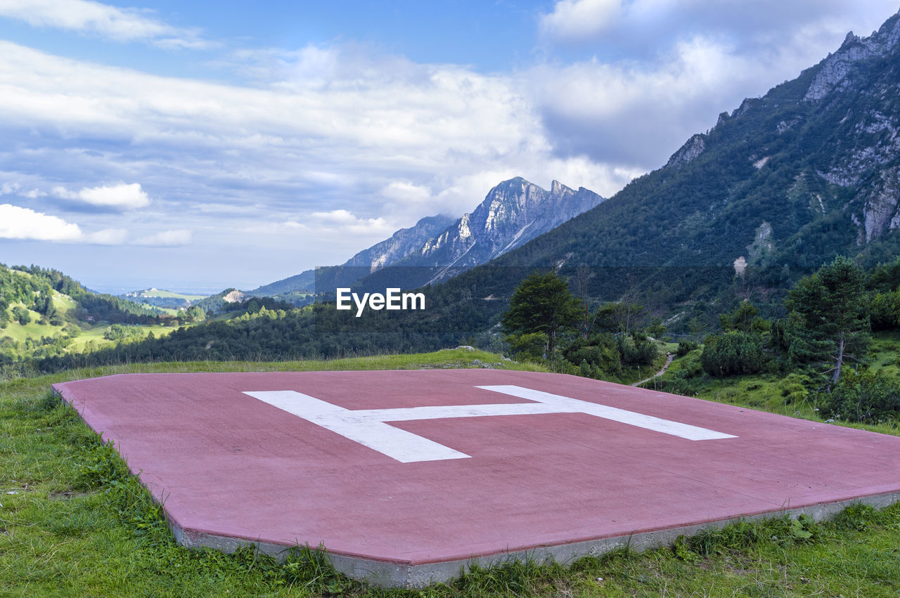 Mountain rescue helicopter landing pad, on the top of the mountain