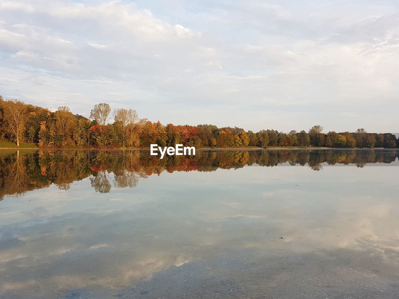 Reflection of trees in lake against sky