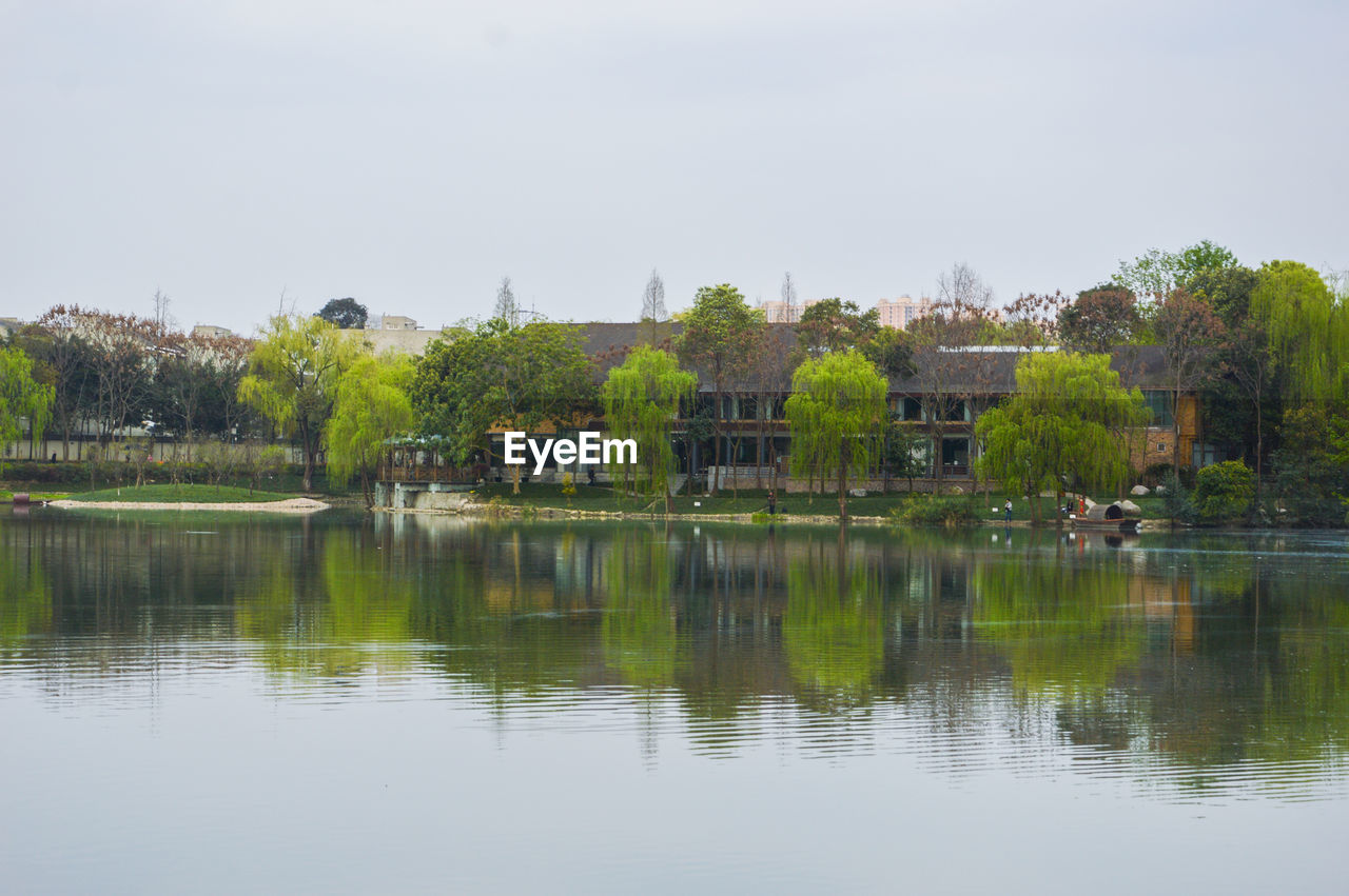 LAKE BY TREES AGAINST CLEAR SKY