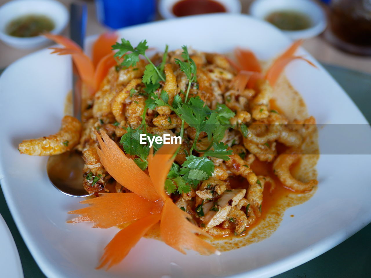 High angle view of meal served in plate