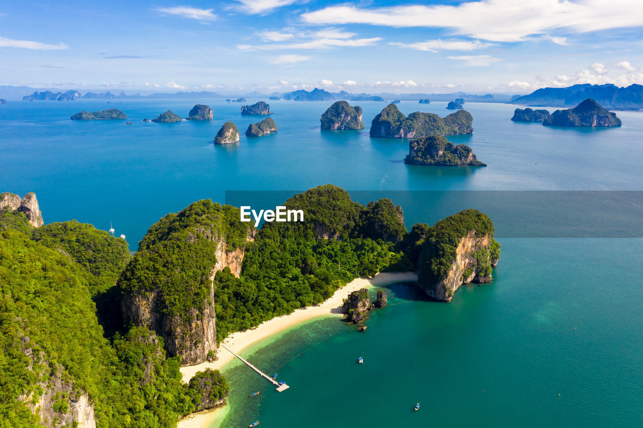 Scenic view of sea and mountains at aonang, railay, krabi, thailand 