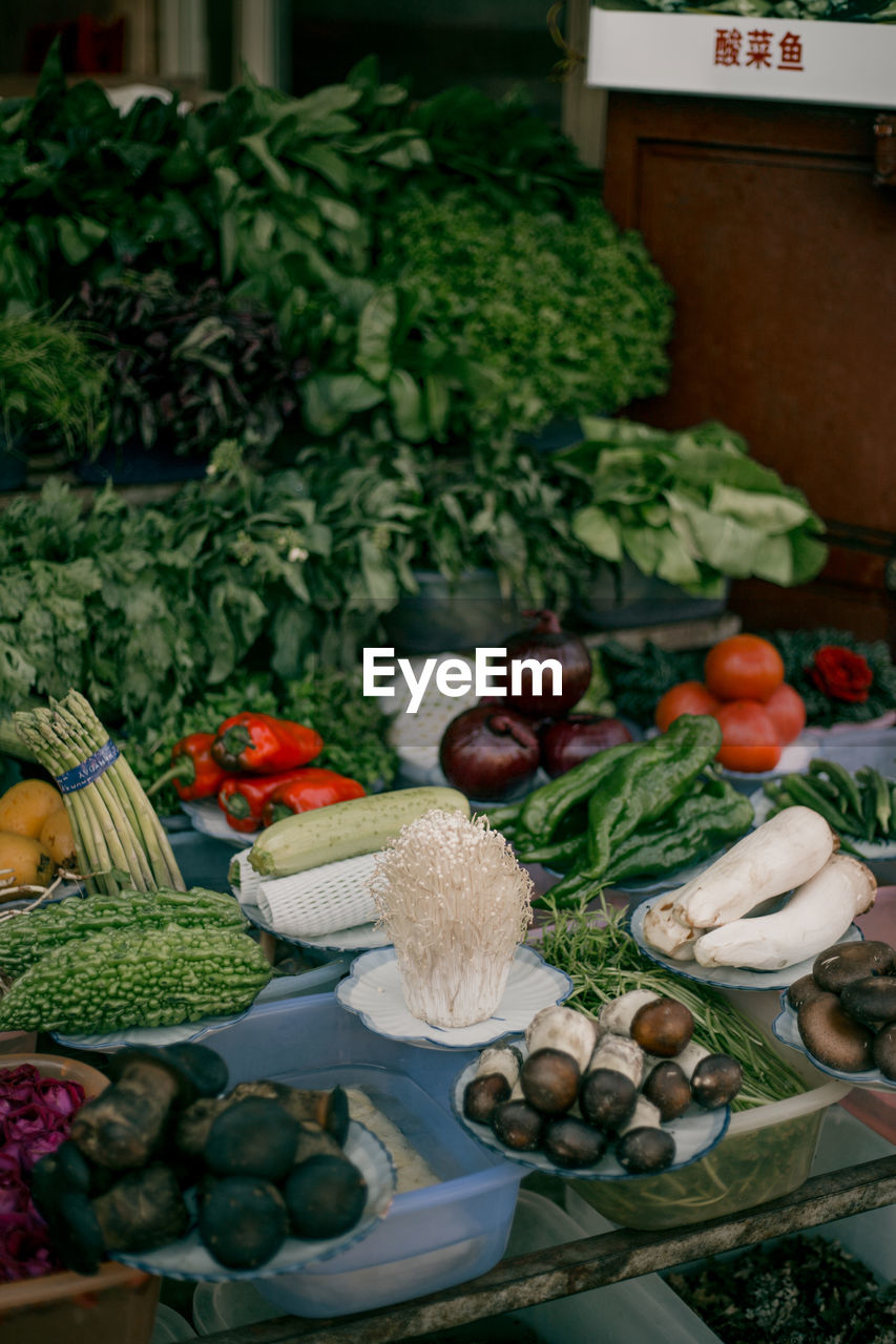 Vegetables for sale at market stall