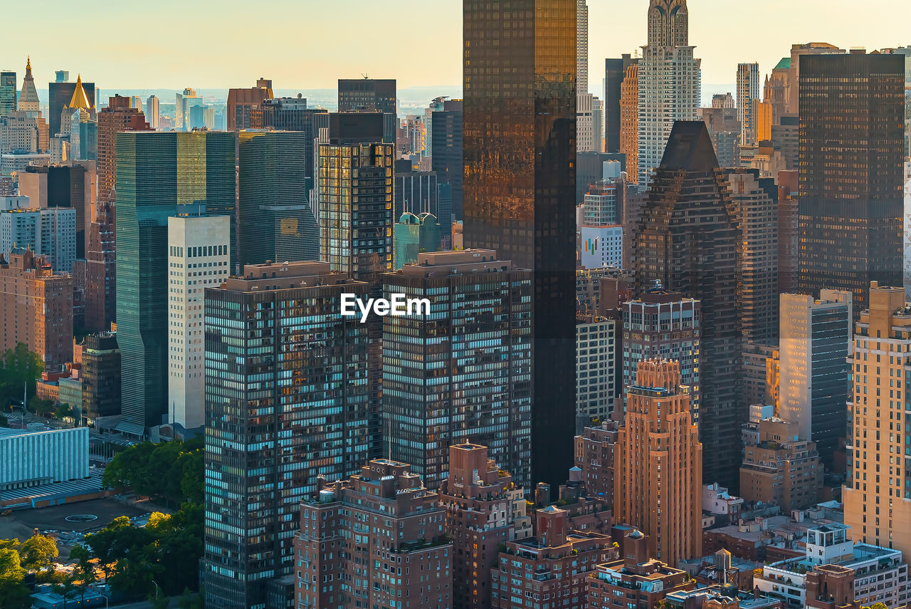 Aerial view of modern buildings in city