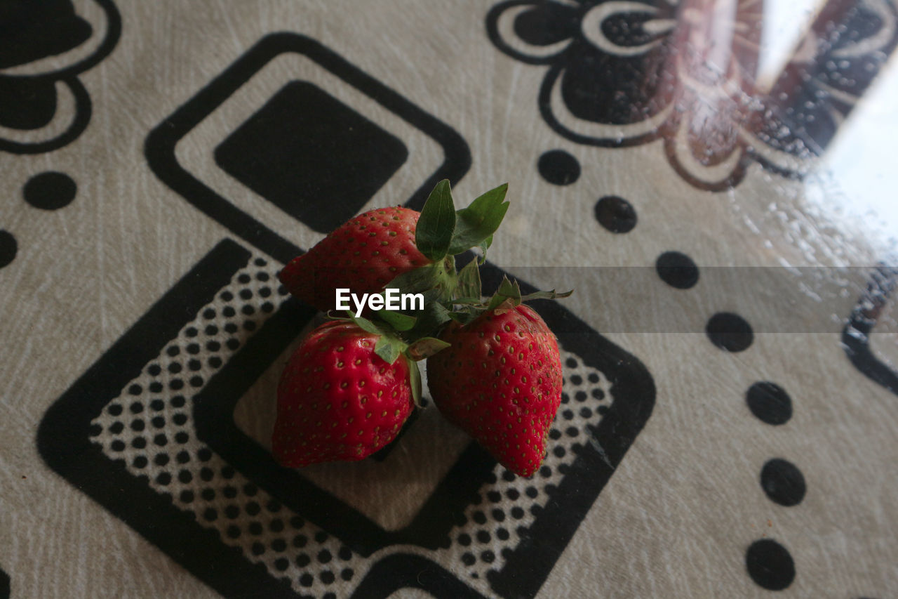 berry, strawberry, food, food and drink, fruit, healthy eating, freshness, high angle view, wellbeing, table, indoors, plant, red, pattern, produce, art, no people, still life, close-up, directly above