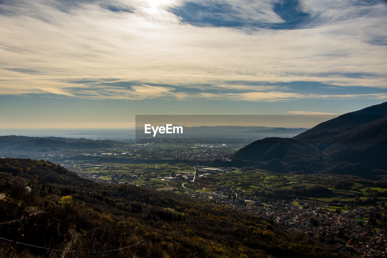 View of the venetian plain between the pre-alps seen from caltrano, vicenza, italy