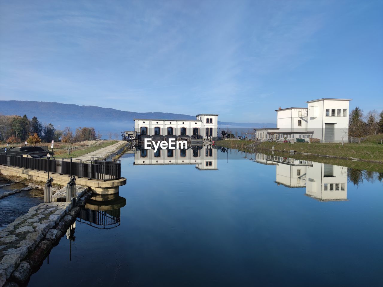 Reflection of buildings in lake