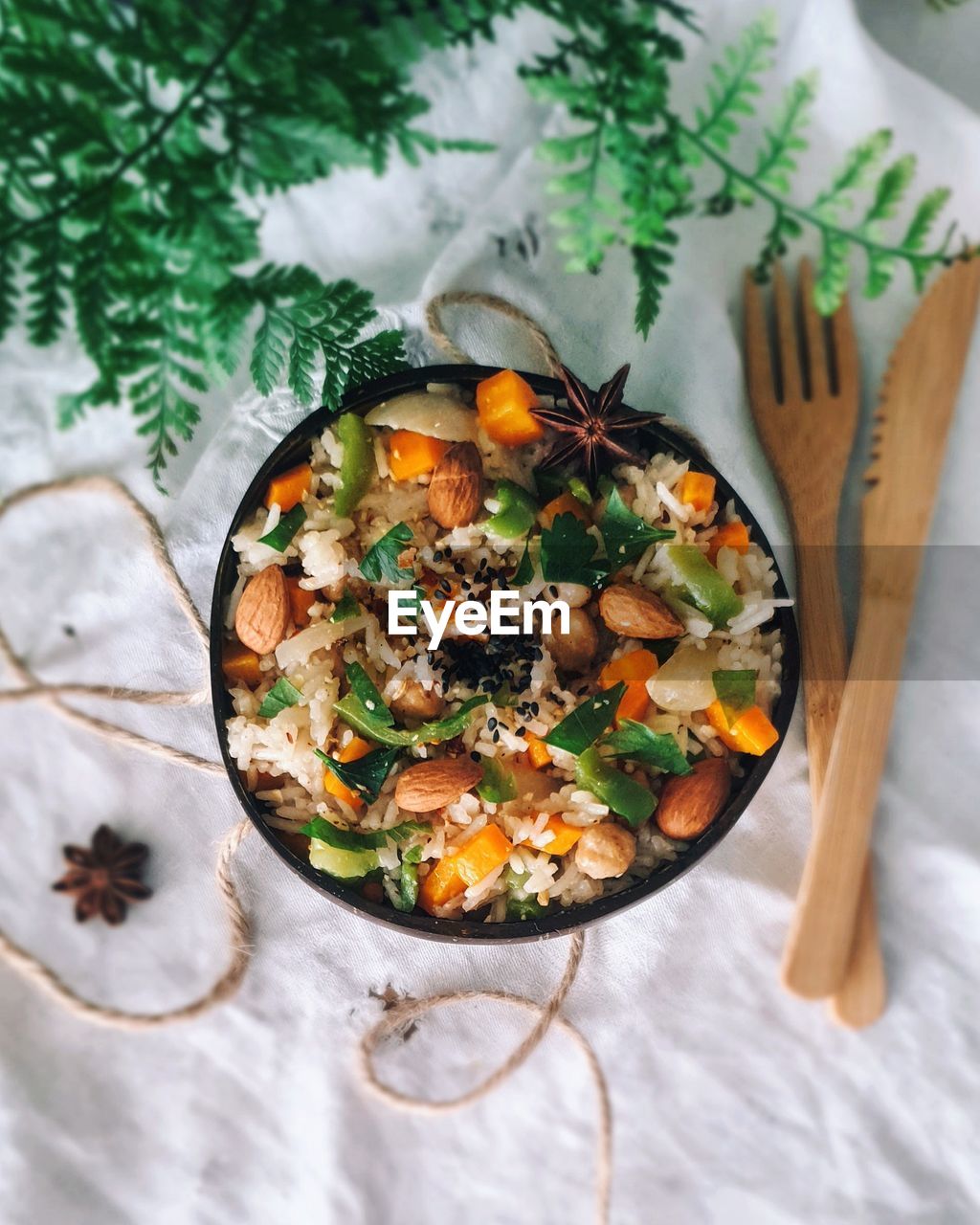 High angle view of vegetables in bowl on table