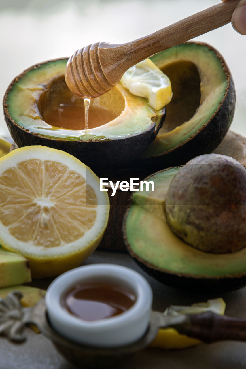 high angle view of fruit on table