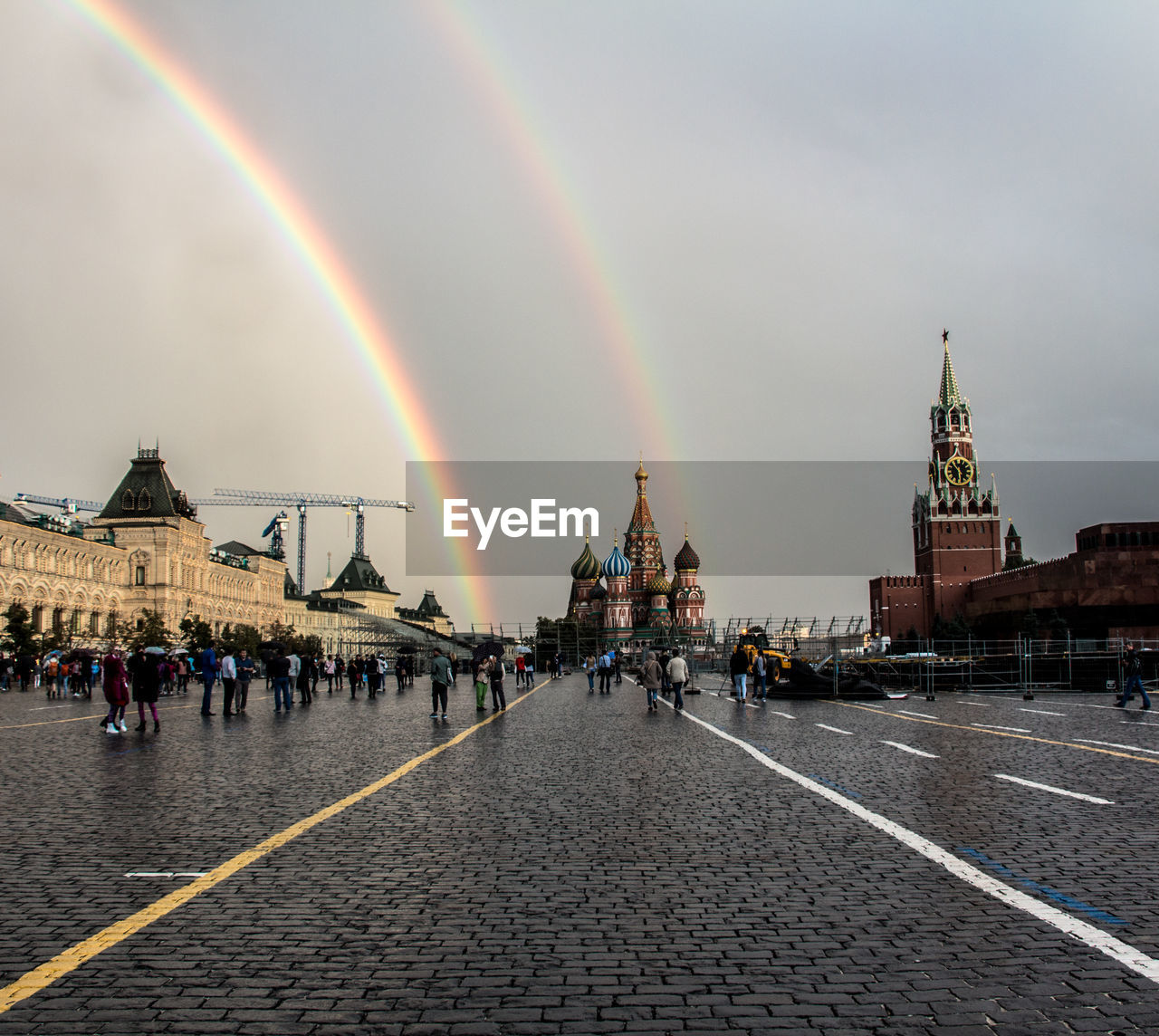 Rainbow on red square in moscow