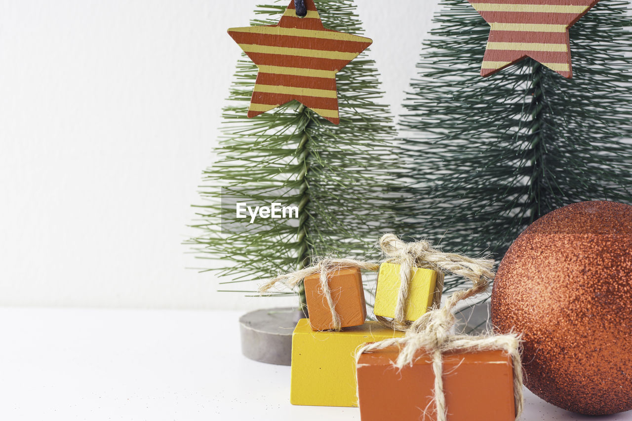 Close-up of christmas decoration against white background