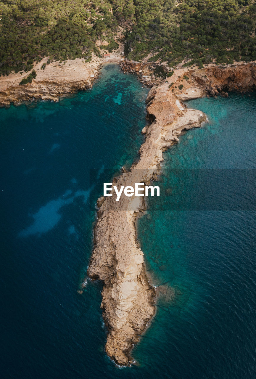 High angle view of rocky coast 