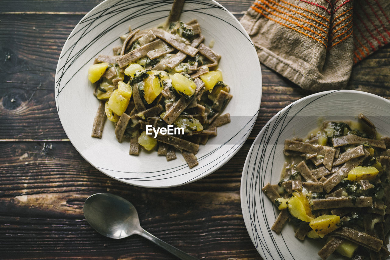 Typical pasta pizzoccheri alla valtellinese, from valtellina, it