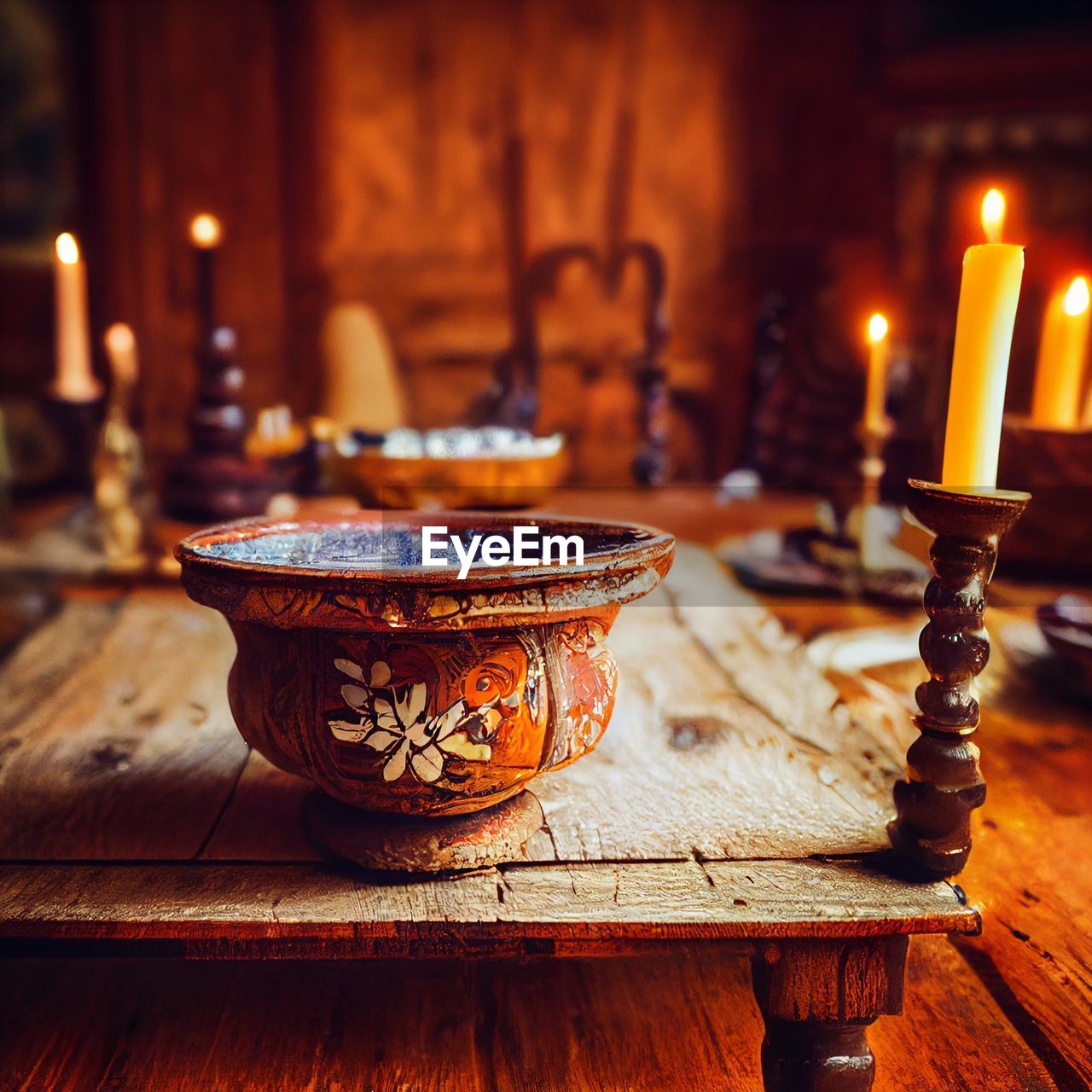 Close up of a bowl on a table