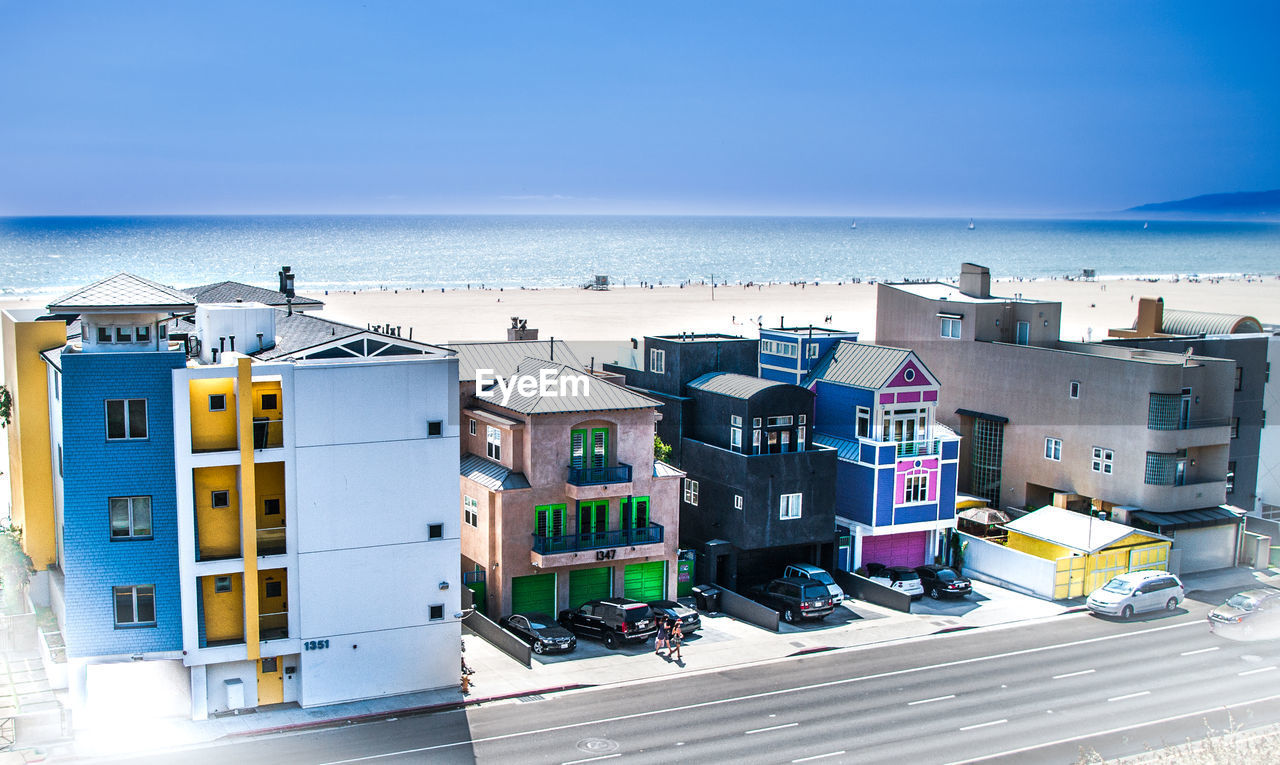 High angle view of buildings at beach