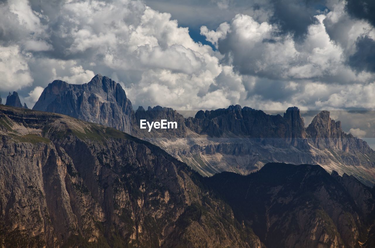 Scenic view of mountains against cloudy sky