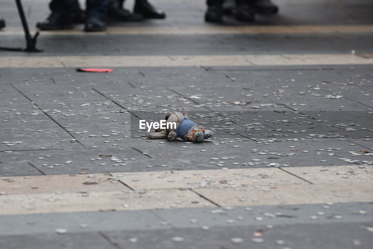 A doll throw outside the government building in protest against the incumbent government