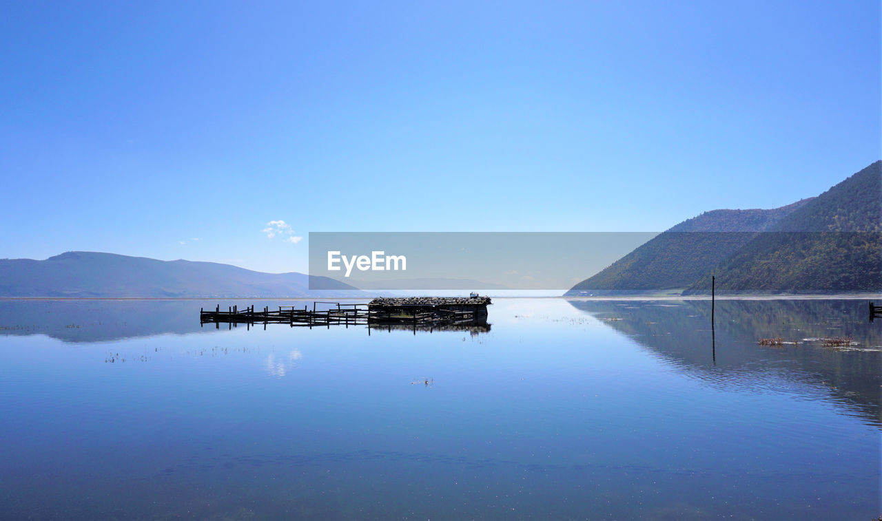 SCENIC VIEW OF LAKE AGAINST CLEAR SKY