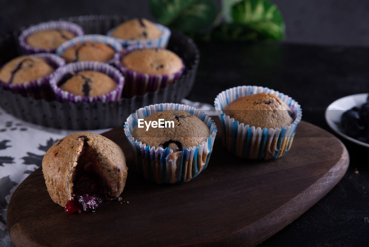 Close-up of cupcakes on table