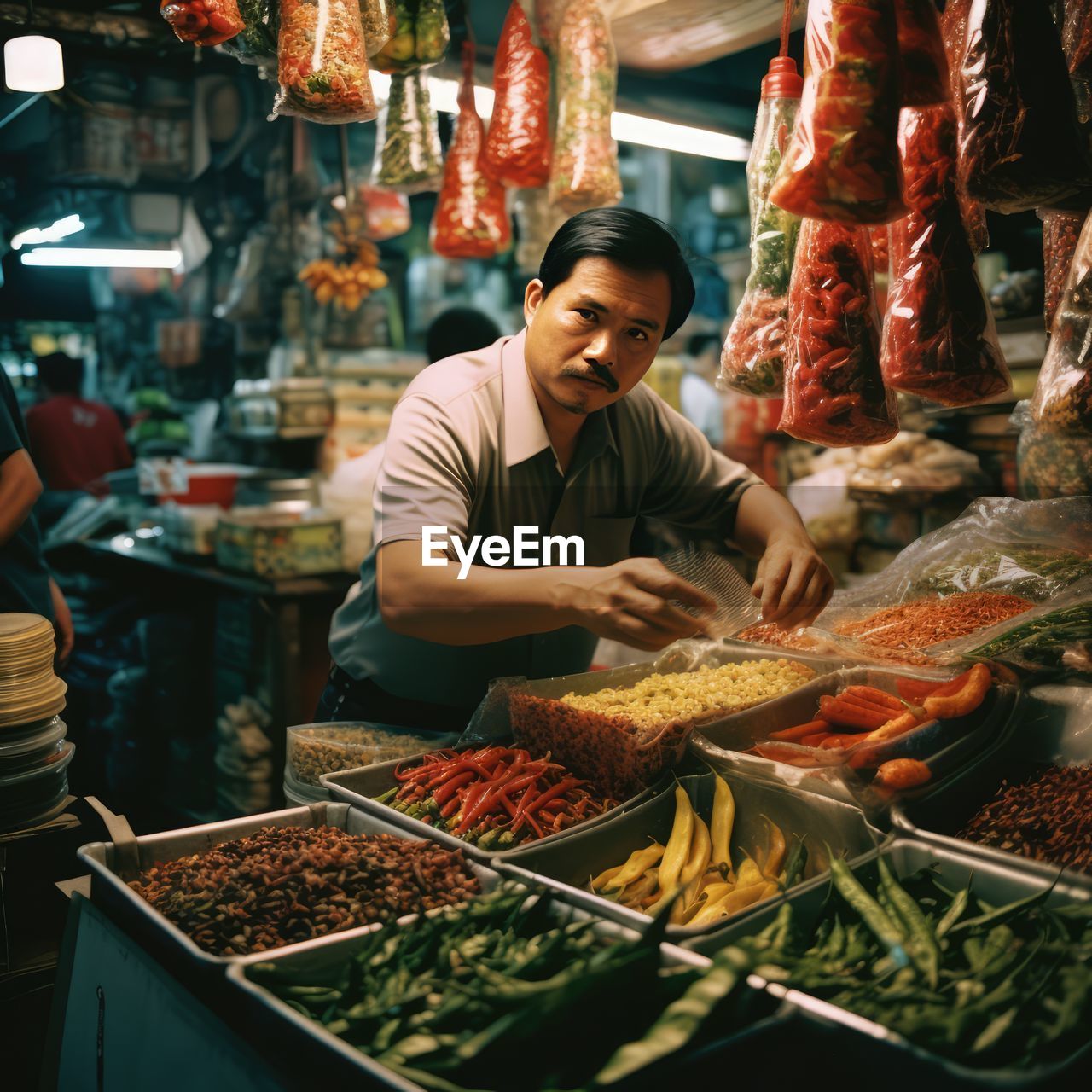 midsection of woman preparing food for sale