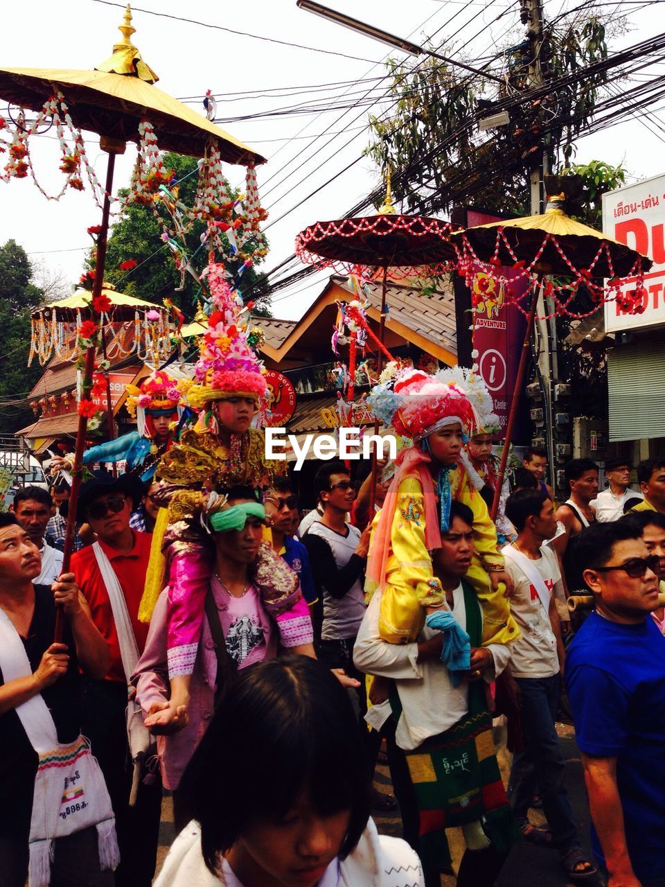 Crowd celebrating tradition festival on street