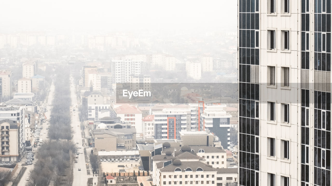 High angle view of buildings in city