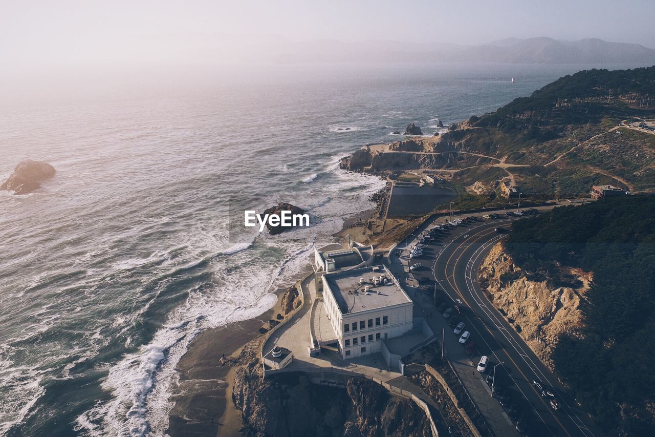 High angle view of sea against sky