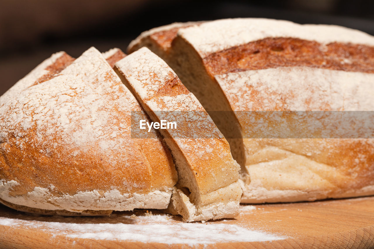 Close-up of traditional bread. homemade baking concept.