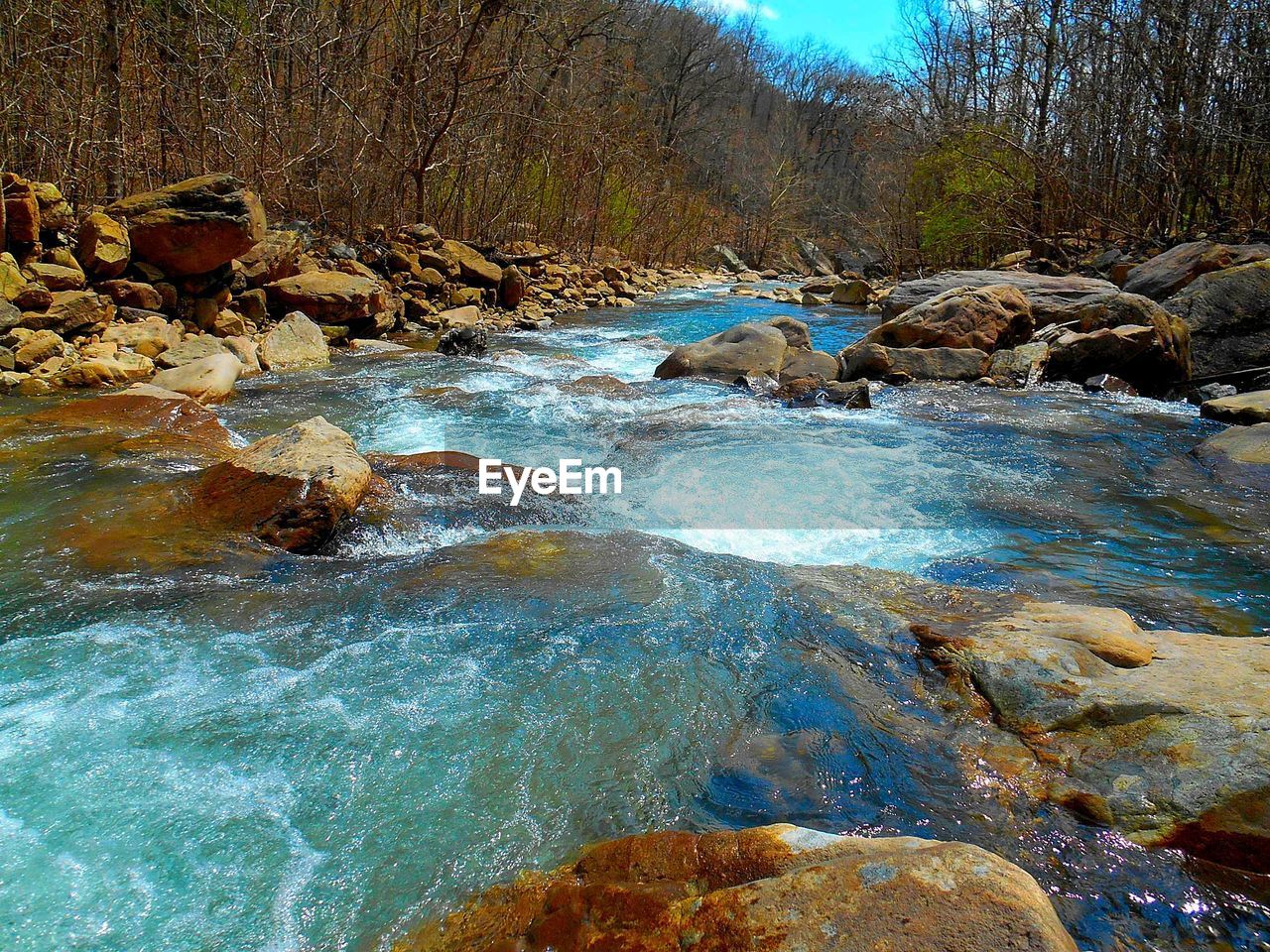 Water flowing through rocks