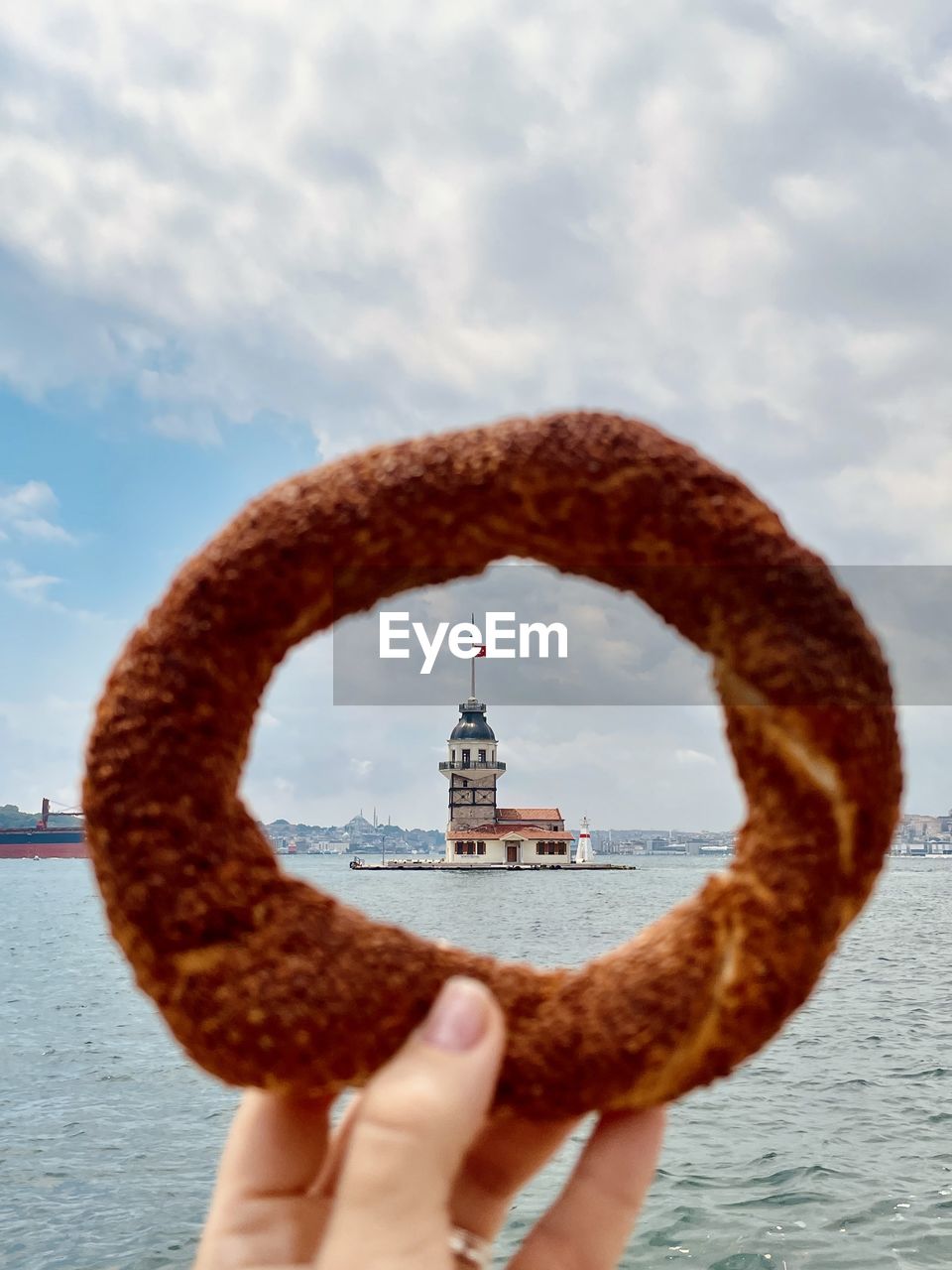 Turkish landscape with the view of tower and simit